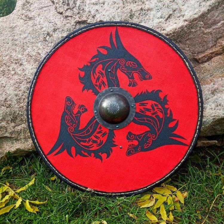 Escudo vikingo Fenrir rojo