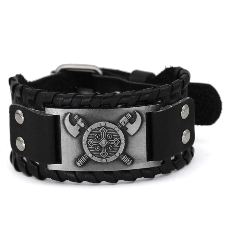 Pulsera de cuero con escudo vikingo