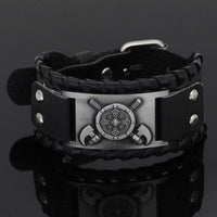 Pulsera de cuero con escudo vikingo