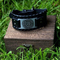 Pulsera de cuero negro - Rune Viking