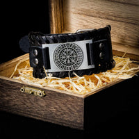 Pulsera de cuero negro - Rune Viking