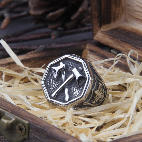 Bague Bague de hache de guerre croisée - acier inoxydable Viking - Odins Hall