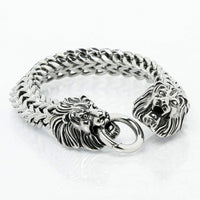 Pulsera de doble cabeza de león Viking - Acero inoxidable