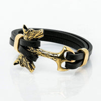 Pulsera vikinga Cabeza de Fenrir en cuero